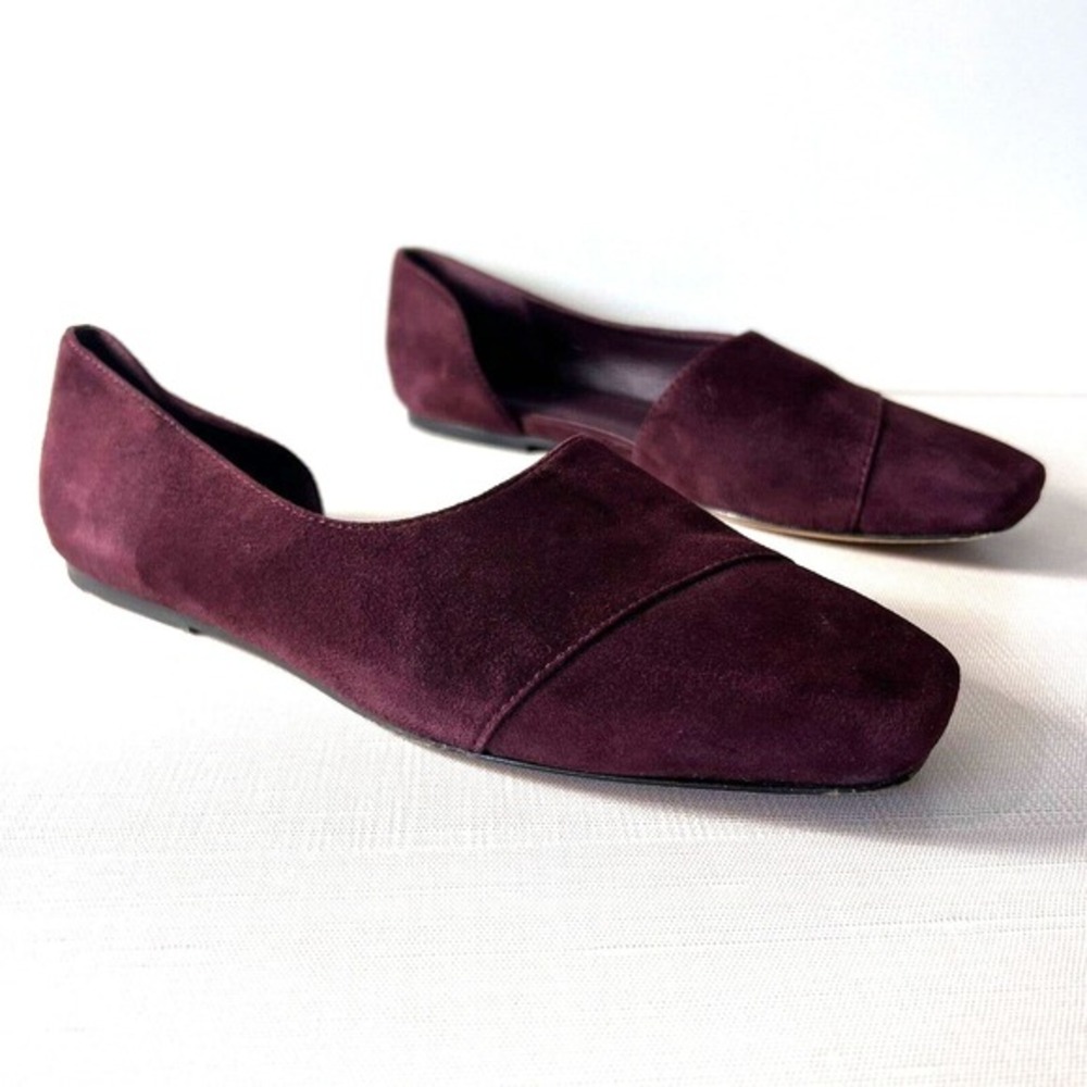 Vince D'Orsay Flats 5 Plum Purple Suede Square Toe Minimalist Chic Leather Sole